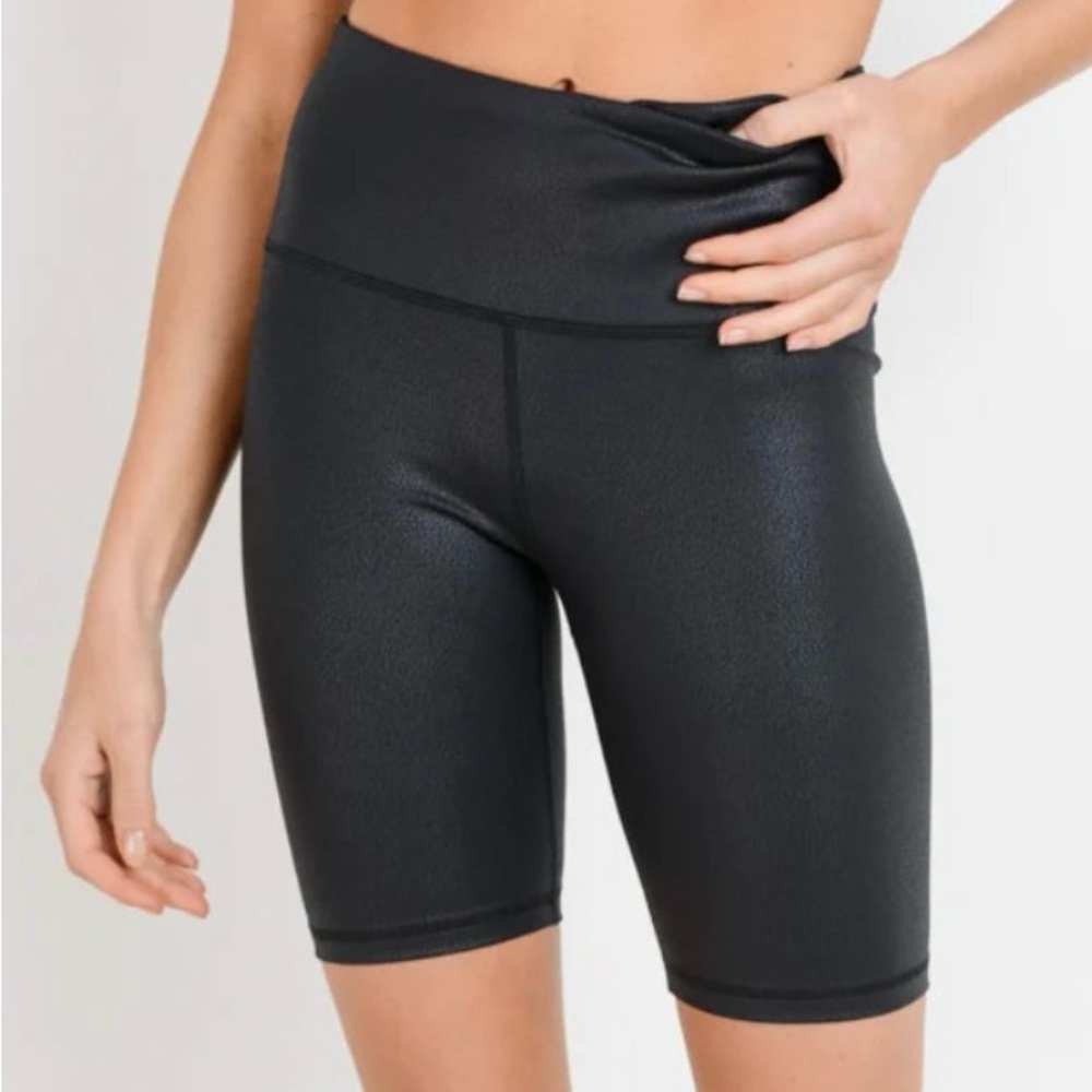 Mono B black foil highwaist biker shorts